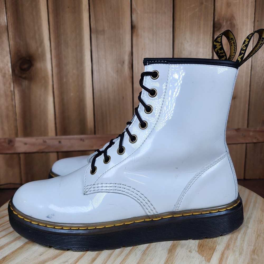 Dr Martens Zavala Boots‎ Mens 7 Womens 8 White Leather Lace Up Ankle Combat